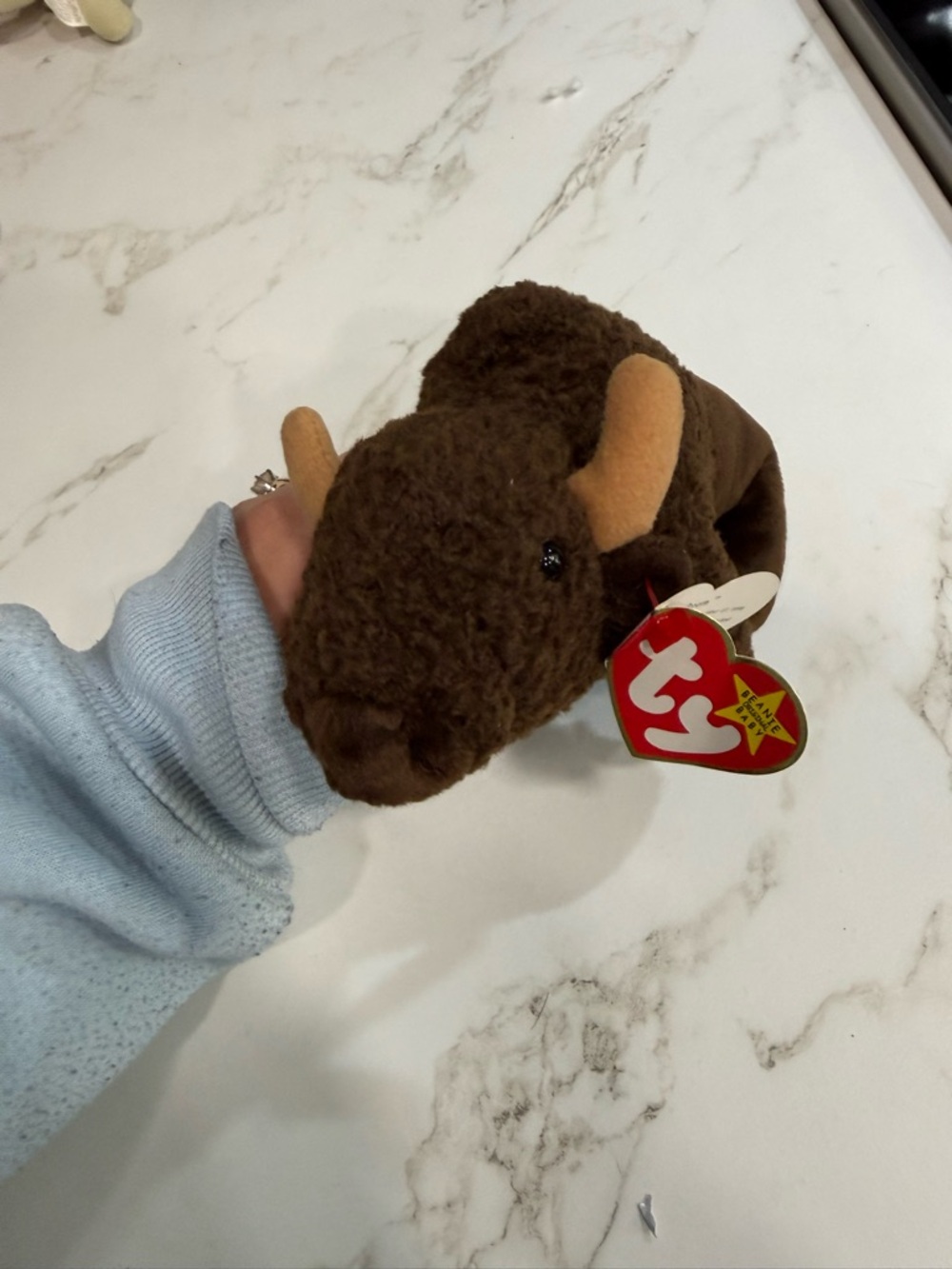 Ty Brown Buffalo Beanie Baby Plush with Tan Horns